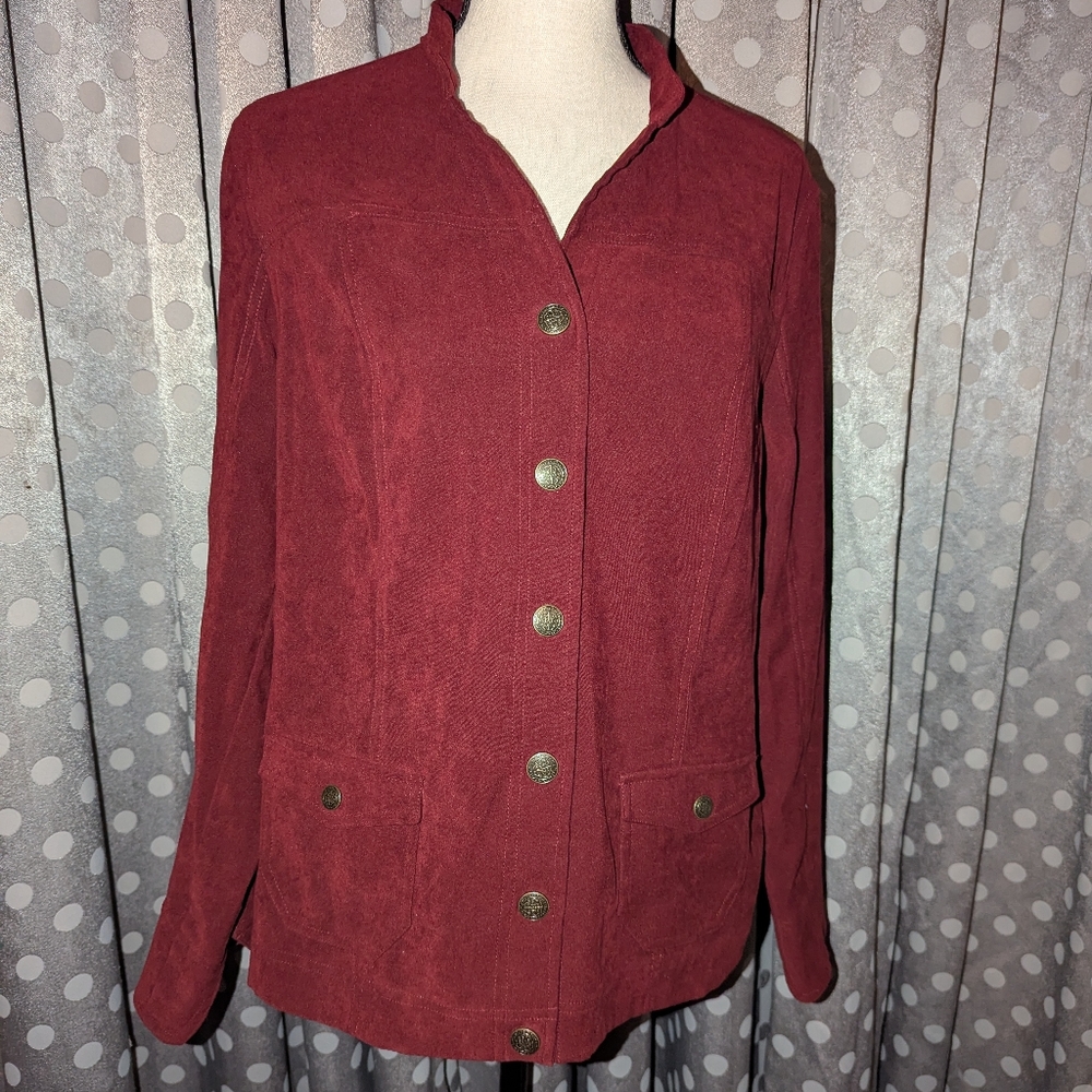 HASTING & SMITH Snap Button Long Sleeve Faux Suede Top PXL